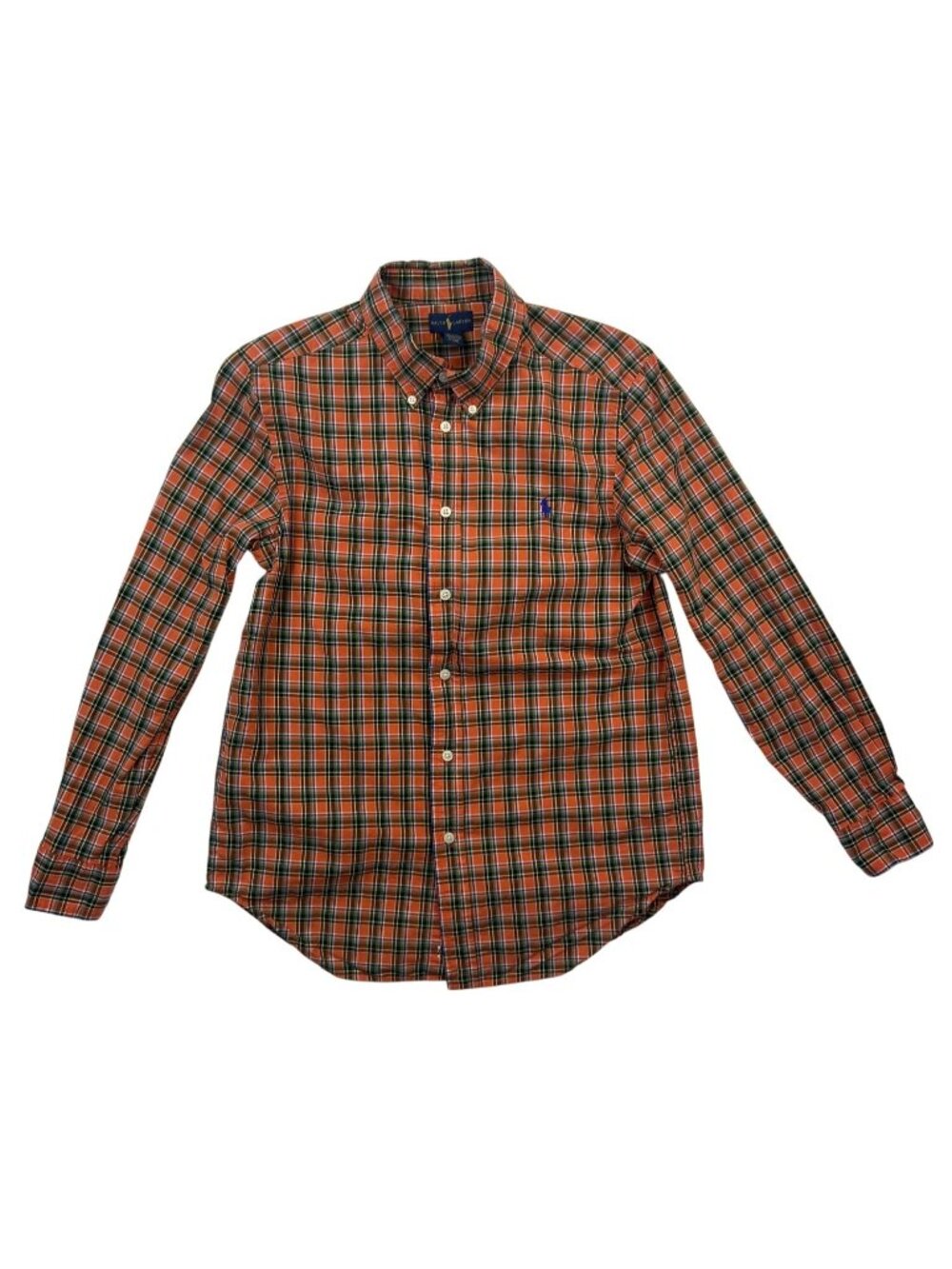 Ralph Lauren Shirt Boys L 14-16 Orange Plaid Button-Down Long Sleeve Preppy